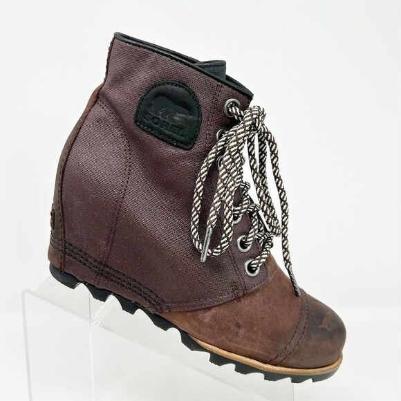 Sorel PDX  Lace-Up Waterproof Wedge Booties Brown Purple Red Size 9.5 Fall - Picture 1 of 13